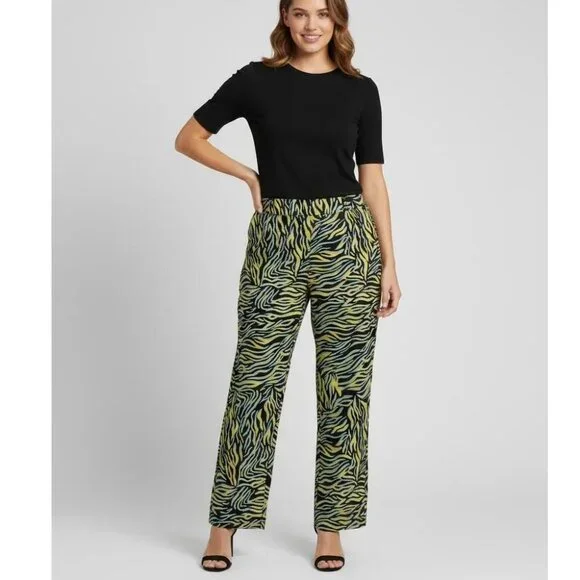 Be Proud Women's Multicolor Animal Print Flat Front Straight Leg Pants Large NWT - Picture 1 of 12